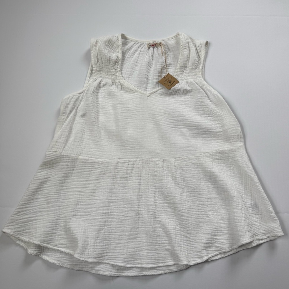 Faherty Organic Cotton Gauze Sleeveless Peplum Tank Ivory Size S NWT